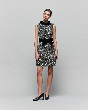 HEPBURN Black Flocked Jacquard Dress