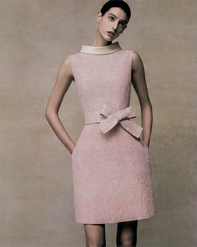 HEPBURN Pink Flocked Jacquard Dress
