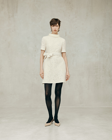 HEPBURN-Inspired White Wool Lace Dress